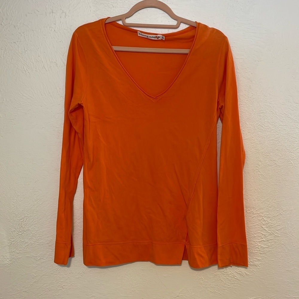 Johnny Was Orange V Neck Long Sleeve Top Blouse Size Small